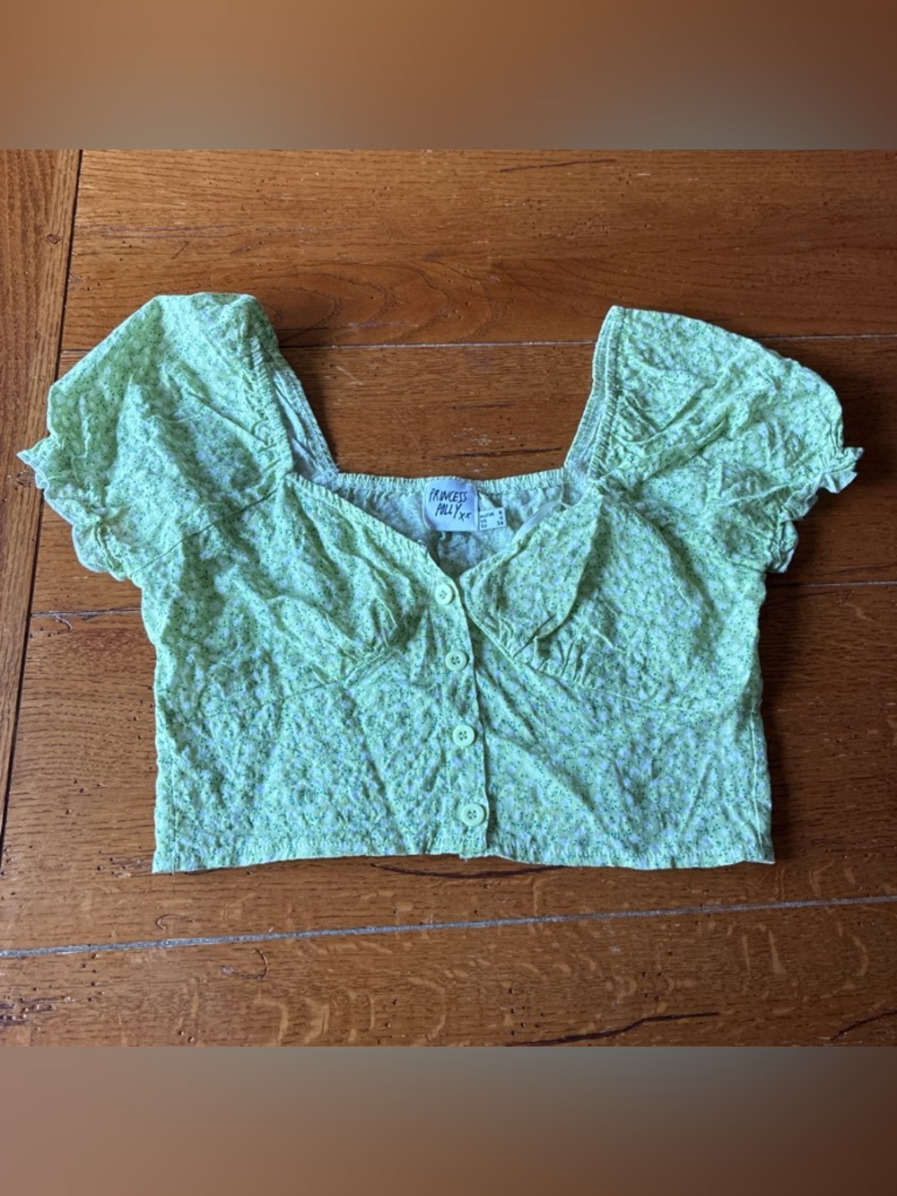 Princess Polly Mint Green Floral Button Crop Top